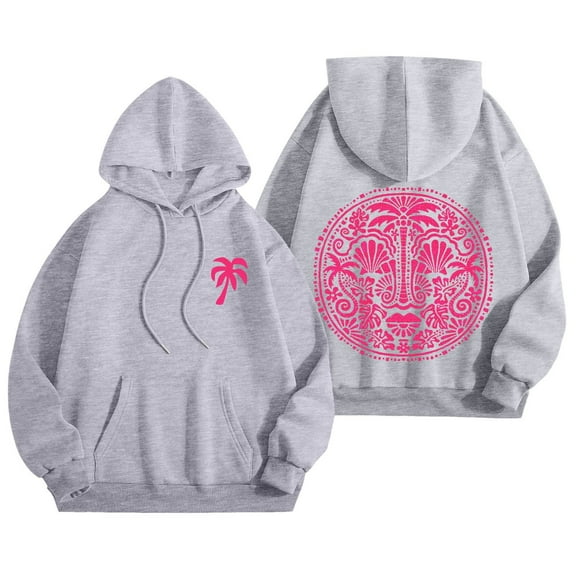 Xudanell Teen Girls Hoodie Coconut Tree Print Sweatshirt for Women Comfortable Loose Fit Light Sweaters for Women Light Gray XXL