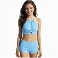 thumbnail image 1 of Xudanell Teen Girls Ruched 2 Piece Swimsuits Modest Tankini Top Boy Shorts Bottoms Sets Summer Bathing Suits Surfsuit (15-16 Years,Red), 1 of 9