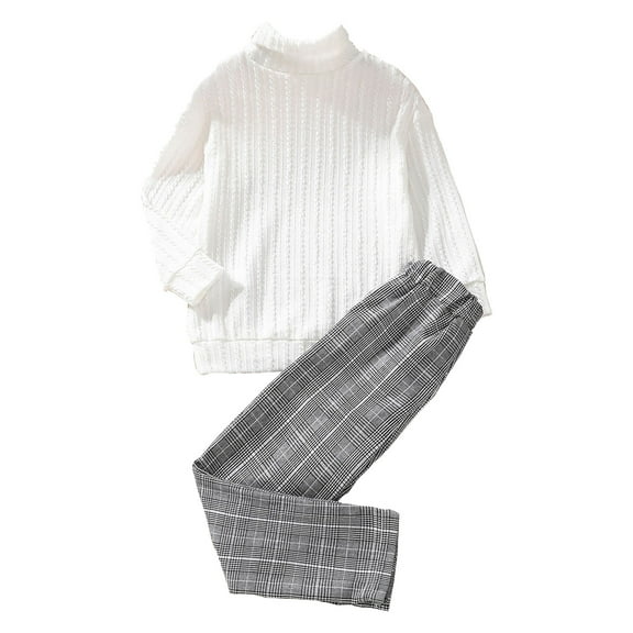 Xudanell Toddler 4t Boys Clothes Long Sleeve Comfortable Wear Solid Color Tops Plaid Pants Two Piece Jogset Casual Outfits Set for Kids Clothes