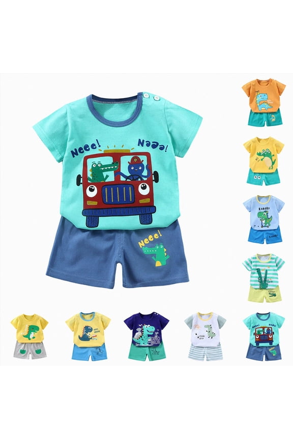 Toddler Baby Boy Clothes 12 18 24 Month 2T 3T Summer Outfit Retro Farm Tractor Tee Shirts T-Shirt + Shorts Set Blue for Size 3-4 Years