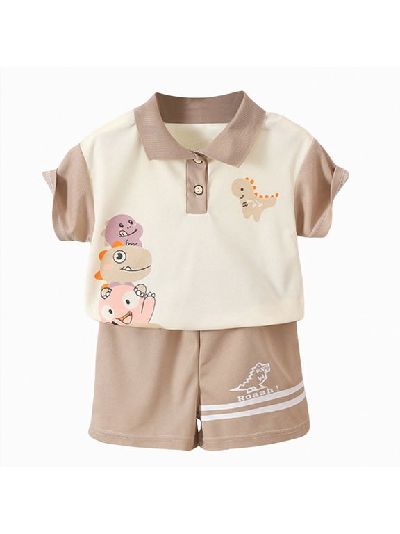 Toddler Baby Boy Clothes for 2t 3t 4t 5t 6t Boys Cute Summer Short Sleeve T Tops Shorts Clothes Sets Baby Boy Outfits Coffee for Size 12-18 Months
