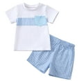 thumbnail image 1 of Xudanell Toddler Baby Boy Clothes Checkered Splicing Short Sleeve Set Shorts 2 Piece Outfit Set, 1 of 3