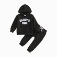 thumbnail image 1 of Xudanell Toddler Baby Boy Clothes Fall Winter Outfits Embroidery Daddy's Mini Hoodie Sweatshirt & Joggers Pant Set (Black, 6-12 Months), 1 of 8