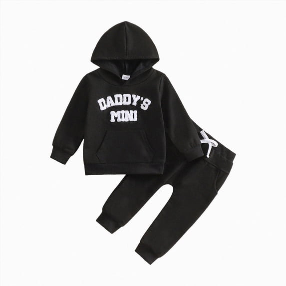 Xudanell Toddler Baby Boy Clothes Fall Winter Outfits Embroidery Daddy's Mini Hoodie Sweatshirt & Joggers Pant Set (Black, 6-12 Months)