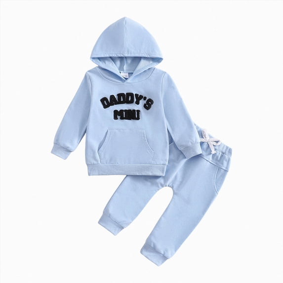 Xudanell Toddler Baby Boy Clothes Fall Winter Outfits Embroidery Daddy's Mini Hoodie Sweatshirt & Joggers Pant Set (Light Blue, 12-18 Months)