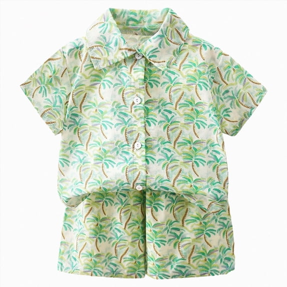 Xudanell Toddler Baby Boy Clothes Hawaiian Outfit Shorts Sets Printed Button Down Shirt and Shorts Summer Beach Clothes 1-5T (Light Green, 7-8 Years)