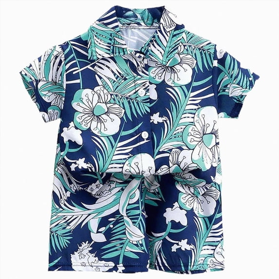 Xudanell Toddler Baby Boy Clothes Hawaiian Outfit Shorts Sets Printed Button Down Shirt and Shorts Summer Beach Clothes 1-5T (Mint Green, 2-3 Years)