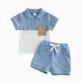 thumbnail image 1 of Xudanell Toddler Baby Boy Clothes Summer Outfits Short Sleeve Striped Collared Shirt + Shorts Kids Casual 2 Piece Set 1-5 Years (12-18 Months,Blue), 1 of 4