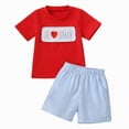thumbnail image 1 of Xudanell Toddler Baby Boy Clothes Summer Short Sleeve T Shirt and Shorts Cute Infant Baby Dad Outfits Clothing Set Red 6-12 Months, 1 of 9