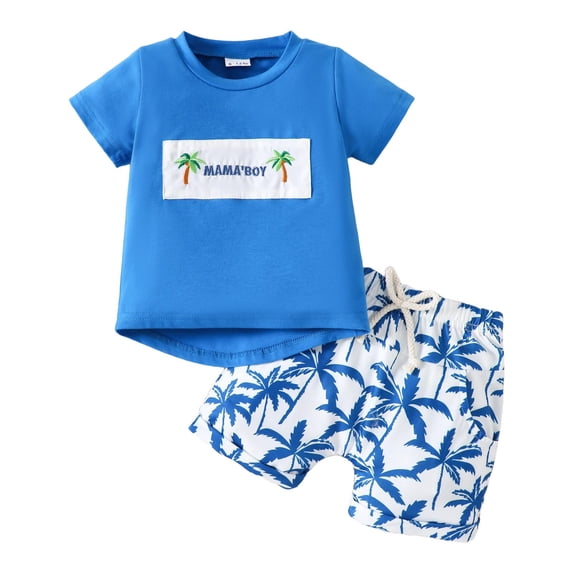 Xudanell Toddler Baby Boy Easter Outfit Rabbit Embroidery Short Sleeve T-shirt Shorts 2Pcs Set Summer Clothes (Blue, 2-3 Years)