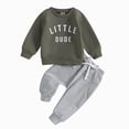 thumbnail image 1 of Xudanell Toddler Baby Boy Fall Winter Outfits Letter Crewneck Sweatshirt Casual Pants 2Pcs Clothes Set (Army Green, 3-6 Months), 1 of 5