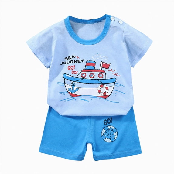 Xudanell Toddler Baby Boy Outfits Summer Kids Short Sleeve Dinosaur T Shirts Tops Shorts Clothes for Boys For 18-24 Months 2t 3t 4t 5t 6t Pajamas & Dailywear Set (Sky Blue,3-4 Years)