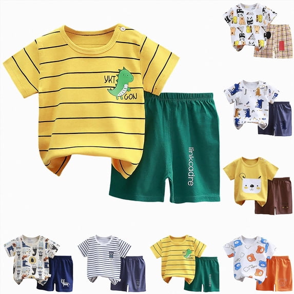 Xudanell Toddler Baby Boy Spring Summer Clothes short Sleeve Color Block T-Shirt with Elastic Waist Set Summer Outfit Spring Summer Set for 0 6 12 18 24 M 1t 2t 3t 4t 5t 6t Orange for Size 7-8 Years