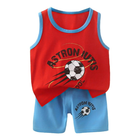 Xudanell Toddler Baby Boy Summer Clothes Cute Dinosaur Tank Tops Shorts Outfits Lightweight Elastic Cotton Short Sets (Red, 3-4 Years)