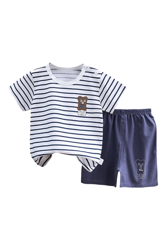 Toddler Baby Boy Summer Clothes Dinosaur T-Shirt and Shorts Boy Outfits (Navy, 18-24 Months)