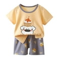 thumbnail image 1 of Xudanell Toddler Baby Boy Summer Clothes Embroidery T-Shirt Casual Shorts Sets Truck Excavator Dinosaur Pattern Outfits (Light Yellow, 2-3 Years), 1 of 3