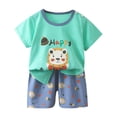 thumbnail image 1 of Xudanell Toddler Baby Boy Summer Clothes Embroidery T-Shirt Casual Shorts Sets Truck Excavator Dinosaur Pattern Outfits (Mint Green, 2-3 Years), 1 of 3