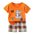 thumbnail image 1 of Xudanell Toddler Baby Boy Summer Clothes Embroidery T-Shirt Casual Shorts Sets Truck Excavator Dinosaur Pattern Outfits (Orange, 6-9 Months), 1 of 3