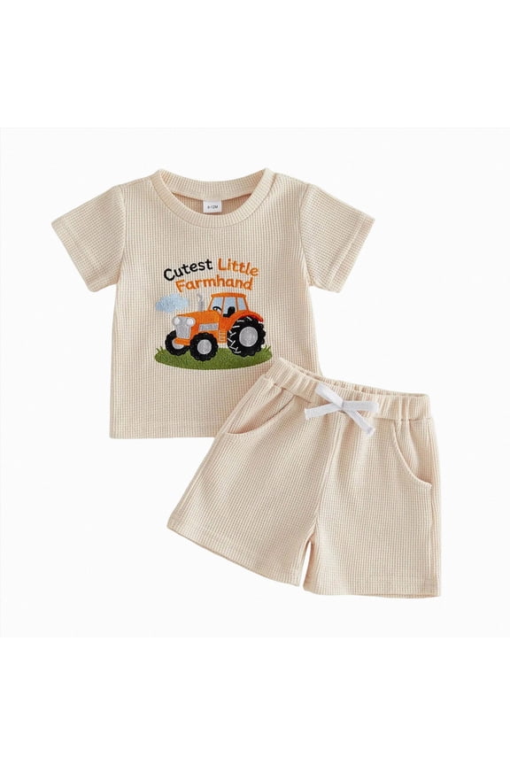 Toddler Baby Boy Summer Clothes Mamas Boy/Daddys Boy Short Sleeve T-Shirt Shorts Set Cute Aunties Boy Clothes (0-6 Months,Orange)
