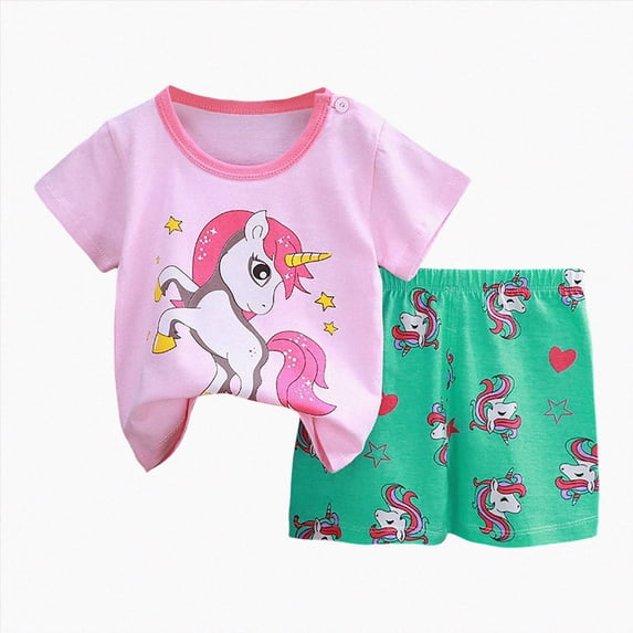 Xudanell Toddler Baby Boy Summer Clothes Sleeve Short Cartoon T-Shirt Shorts Newborn Boys 2 Pieces Set Pink 12-18 Months