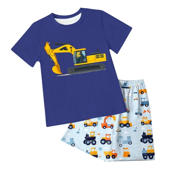 Xudanell Toddler Baby Boys Pajamas Monster Truck Summer Pjs Sleepwear Cotton Kids Short Sets Clothes (Blue, 2-3 Years)