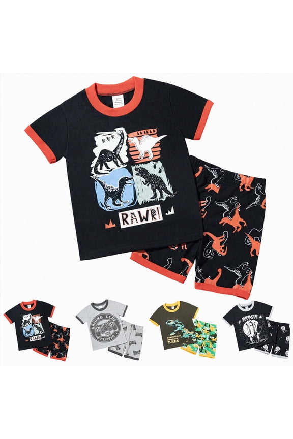 Toddler Baby Boys Summer Outfits Short Sleeve Cartoon T-Shirt Tops & Shorts Sets 2Pcs Baby Boys Summer Clothes for 1t 2t 3t 4t 5t 6t Red for Size 3-4 Years