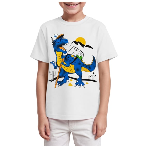 Xudanell Toddler Baby Boys Tops Cartoon Dinosaur Print Tees Kids Cotton Clothes Summer Short Sleeves T-Shirts 2-8 Years (White, 7-8 Years)