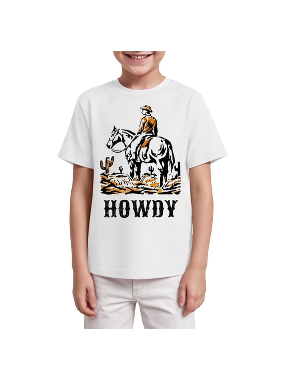 Toddler Baby Boys Western T-Shirt Rodeo Howdy Graphic Shirt Kids Cowboy Outfits Summer Country Crewneck Tee Top (White, 2-3 Years)