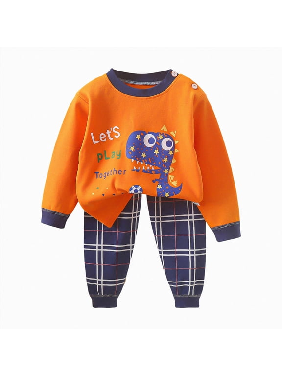 Toddler Baby Boys Winter Outfits Long Sleeve Cartoon Print Tops & Long Sets 2Pcs Baby Boys Winter Clothes For 1t 2t 3t 4t 5t 6t Size 3-6 Months