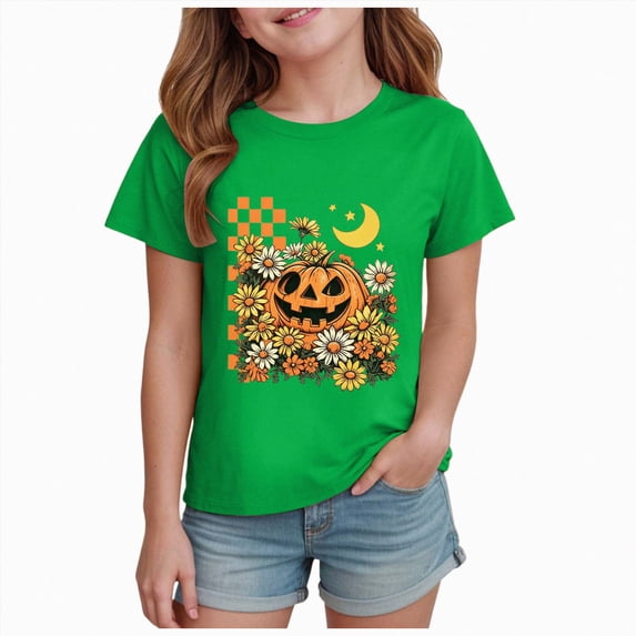 Xudanell Toddler Baby Girl Halloween T-Shirts Graphic Shirts Kid Short Sleeve Tees Vintage Top,Size 3-4 Years