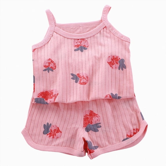 Xudanell Toddler Baby Girl Silk Pajamas Set Solid Spaghetti Strap Tank Tops Ruffled Shorts Infant Satin Pj Lounge Sets (6-7 Years,Pink)