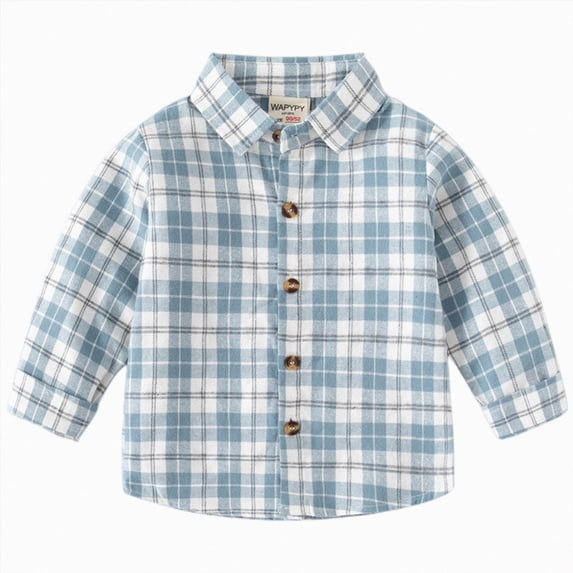 Xudanell Toddler Baby Girls Flannel Plaid Shirt Tartan Jacket Boys Long Sleeve Button Down Lapel Blouse Casual Buffalo Check Coat (Blue,4-5 Years)