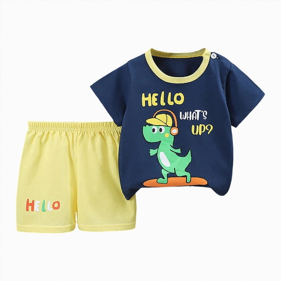 Xudanell Toddler Baby Summer Clothes for Boys 6 12 18 Months 2T 3T 4T 5T Girls Outfits Short Sleeve Pocket T-Shirt Tops and Shorts Set (Dark Blue,18-24 Months)