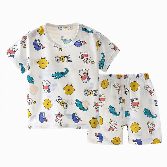 Xudanell Toddler Baby Two-Piece PJ Set Adorable Short Sleeve Top & Comfortable Shorts Sleepwear Dailywear Size 18-24 Months