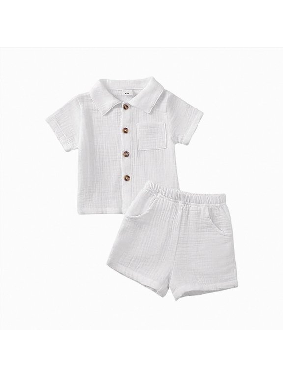 Toddler Boy Clothes Baby Boys Summer Outfits Simple Color Short Sleeve T-Shirt Shorts Set Trendy Clothes Set Multicolor White 2-3 Years