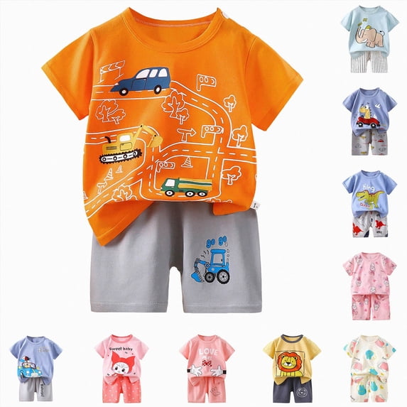 Xudanell Toddler Boy Clothes Kids Summer Cotton Outfits Short Sets Sky Blue for Size 3-4 Years