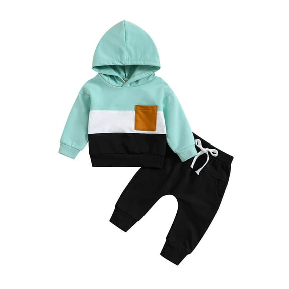 Xudanell Toddler Boy Clothes Oversized Hoodie Patchwork Sweatsuit Baby Boy Outfit Wide Leg Sweatpants Baby Clothes Boy Mint Green 3-6 Months