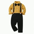 thumbnail image 1 of Xudanell Toddler Boy Outfits Birthday Guest Suit Newborn Baby Boy Outfits Gentle Tops and Overalls Trousers, 1 of 9