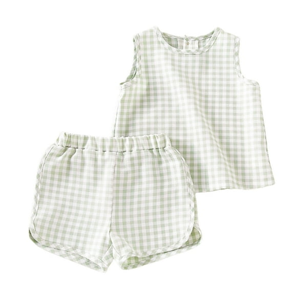 Xudanell Toddler Boy Outfits Breathable Sleeveless Vest Tshirt Shorts Set with Check Pattern Boy Baby Clothes