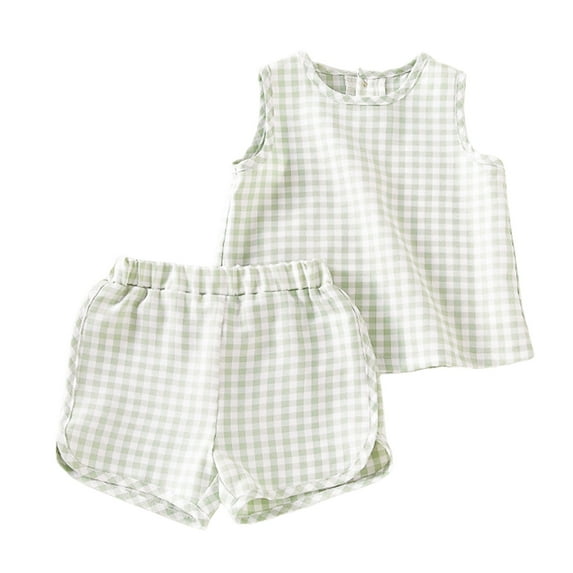 Xudanell Toddler Boy Outfits Breathable Sleeveless Vest Tshirt Shorts Set with Check Pattern Boy Baby Clothes
