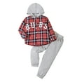 thumbnail image 1 of Xudanell Toddler Boy Outfits Checkered Hoodie Pants Baby Boys Clothes Set Button Cute Outfits Sportswear Set Red 7-8 Years, 1 of 7