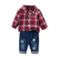 thumbnail image 1 of Xudanell Toddler Boy Outfits Jeans Outfits Kids Plaid Shirt Jeans Suit for Fall Outfits Baby Boy Clothes Red 6-9 Months, 1 of 5