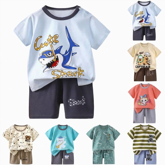 Xudanell Toddler Boy Short Sleeve & Casual Shorts Set Summer Outfits Clothes,Summer Essential Blue for Size 5-6 Years