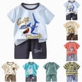 thumbnail image 1 of Xudanell Toddler Boy Short Sleeve & Casual Shorts Set Summer Outfits Clothes,Summer Essential Sky Blue for Size 6-9 Months, 1 of 6