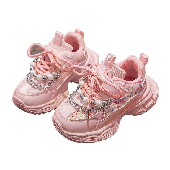 Xudanell Toddler Boy Sneakers Soft Soled Lace up Sparkling Sneakers Boys Slip on Shoes Pink