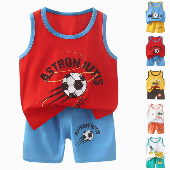 Xudanell Toddler Boy Summer Clothes 2Pcs Shorts Set Baby Boys Sleeveless Tank Tops Outfits Casual T-Shirt Cute Boys Clothing Set (Blue, 18-24 Months)