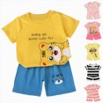 thumbnail image 1 of Xudanell Toddler Boy Summer Short Sleeve Crew Neck T-Shirt Elastic Shorts 2Pc Outfit Set Casual Soft Dailywear Clothes for Baby Boys 3M 6M 12M 18M 24M 3T‑5T Infant Kids, 1 of 3