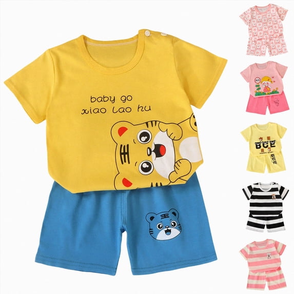Xudanell Toddler Boy Summer Short Sleeve Crew Neck T-Shirt Elastic Shorts 2Pc Outfit Set Casual Soft Dailywear Clothes for Baby Boys 3M 6M 12M 18M 24M 3T‑5T Infant Kids