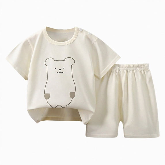 Xudanell Toddler Boy Summer Short Sleeve Crew Neck T-Shirt Elastic Shorts 2Pc Outfit Set Casual Soft Dailywear Clothes for Baby Boys 6M 12M 18M 24M 3T‑5T Infant Kids (Beige,3-6 Months)