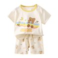 thumbnail image 1 of Xudanell Toddler Boy short-sleeved T-shirt and shorts set Light and soft printed clothing set 3-6 years (Beige, 18-24 Months), 1 of 3